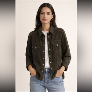 Vintage Y2K Denim & Co. 100% Genuine Black Leather Suede Shirt Shacket Jacket XL